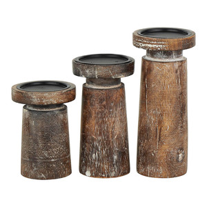 Rustic Vintage Burnt White Mango Wood Handmade 100% Natural Customized Color <b>Candlestick</b> Holder Home Decor <b>Tall</b> Set 3 for - Product Image 1