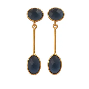 Londra blu topazio pietra preziosa orecchino gioielli stile lungo ciondoli pendenti orecchini orecchini gioielli ultima collezione oro placcato gioielli gif