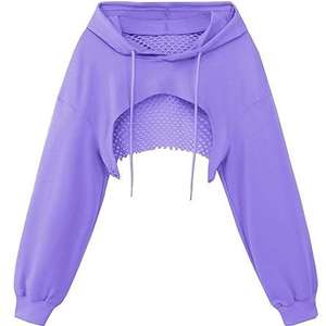 Ourlet brut épaule tombante 52% Airlume peigné et anneau filé coton 48% Poly polaire décontracté femmes recadrée polaire sweats à capuche - Product Image 1