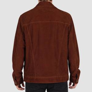 Francis Men's Brown <b>Suede</b> Trucker <b>Jacket</b> Workwear Style Turn-down Collar Regular Fit - <b>Jacket</b> Brown <b>Suede</b> Trucker - Product Image 4