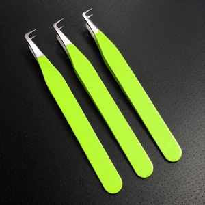 Pinzas para Extensión de Pestañas ASB de Acero Inoxidable, Diseño Delgado de 90 Grados, Color Verde Lima, Punta Puntiaguda, de la Mejor Calidad - Product Image 3