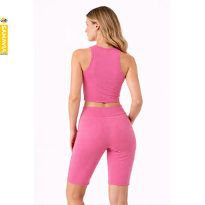 Ensemble de yoga respirant en Spandex/Nylon pour femmes avec ceinture, vêtements de sport confortables et flexibles, ensemble 2 pièces, OEM/ODM disponible - Product Image 2