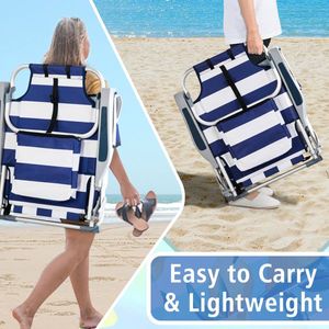 เก้าอี้ชายหาดผ้าอ๊อกซ์ฟอร์ดสีน้ำเงินลายทาง ขนาด 63*65*82 ซม. รับน้ำหนักได้ 100 กก. โครงอลูมิเนียมสีเงินขาว นั่งสบายสำหรับชายหาด - Product Image 4