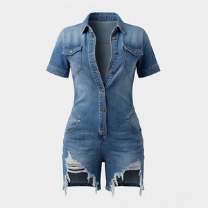 Traje de mezclilla para mujer, shorts personalizados, color a elegir, con bolsillos en las mangas y solapa, conjunto de dos piezas de jeans, atuendo informal de verano a la moda. - Product Image 1