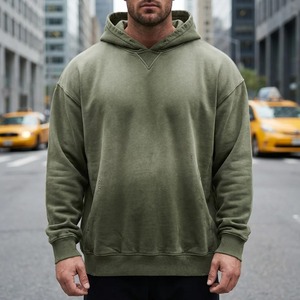 Sweat à capuche surdimensionné vert olive en coton éponge doux, effet vieilli et délavé, personnalisé, style vintage 2026 - Product Image 4