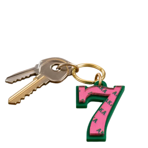 Porte-clés en acrylique miroir rose et vert avec numéro personnalisé, léger, accessoire de sac personnalisé - Product Image 1