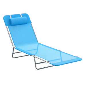 Sdraio Pieghevole Blu Portatile con Schienale Regolabile, Sedia da Esterno con Rete Traspirante e Cuscino per Patio o Spiaggia - Product Image 1