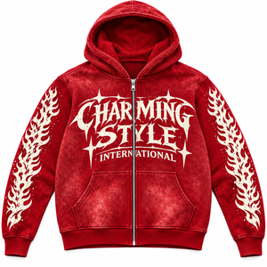 Wholesale Custom 100% Cotton Men's Zip Tracksuit Acid Washed Oversized Hoodie Pants with Silk Screen Print for Autumn Season - Product Image 4