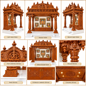 Big Size Devotional Tamilian Style Wooden <b>Mandir</b> Traditional South Indian Style Handcarved Wooden Temple Ashtalakshmi Pooja Unit - Product Image 5
