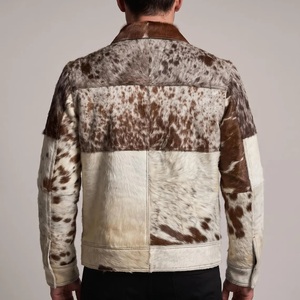 Handmade Cowhide Hair-On Leather <b>Jacket</b> | Waterproof Breathable Zipper Closure Black <b>White</b> Beige Western Coat for <b>Men</b> - Product Image 4