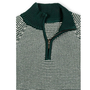 Pull en tricot géométrique vert et blanc pour homme, col zippé 1/4, coupe classique, automne, décontracté, 100% acrylique - Product Image 5