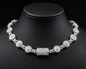 Iced Out Round Shape Link 925 Sterling Silver Rhodium Plated High Shine VVS Moissanite Hip Hop Luxury <b>Statement</b> Unisex <b>Necklace</b> - Product Image 2