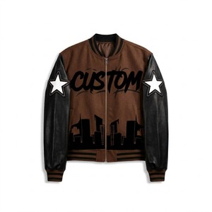 Chaqueta Varsity Personalizada al por Mayor para Hombre, con Mangas de Cuero y Parche de Estrella, Estilo Urbano con Diseño de Horizonte Urbano, Chaqueta Bomber Letterman Unisex - Product Image 3