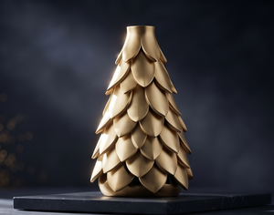 Figurine de sapin de Noël en aluminium moulé finition or de luxe, vase festif à pétales superposés métalliques, décoration intérieure de vacances - Product Image 5
