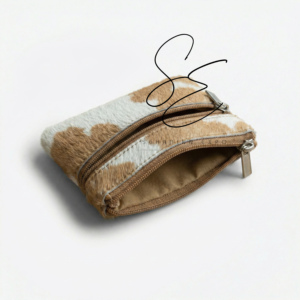 Cowhide Leather <b>Mini</b> Coin <b>Pouch</b> Double Zipper Wallet Hair On Hide Card Holder Small Leather <b>Pouch</b> Men Women OEM - Product Image 5