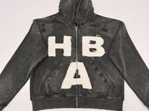 Sweats à capuche zippés personnalisés en coton vieilli vintage 500 g/m² avec patch brodé, coupe oversize, effet délavé, en molleton bouclette français - Product Image 5