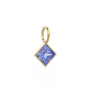 Pendentif Breloque en Or Jaune Massif 14 carats avec Tanzanite 5mm, Monture pour Bijoux / Pierre de Naissance de Décembre / Pierre Précieuse Bleue Taille Princesse - Product Image 3
