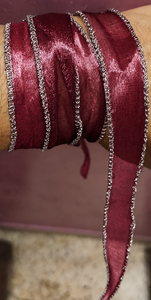 Y S INTERNATIONAL YS-334 100% Pure Tissue <b>Silk</b> <b>Ribbon</b> with Metallic Silver Edge Magenta for Jewelry Fashion Crafts Wholesale - Product Image 4