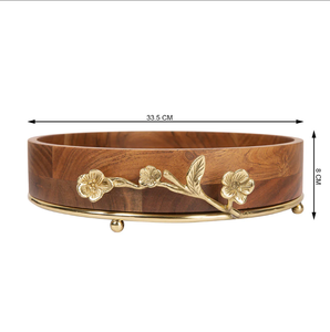 Bol de service moderne en bois avec poignée en laiton doré, plateau de service, support pour fruits secs et en-cas, décoration de table - Product Image 3