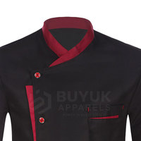 Veste de chef en polyester/coton tricoté à manches longues avec fermeture boutonnée, résistante à la chaleur, légère et respirante pour restaurant et bar