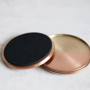 Imperial Duo Tone Brass Coaster Set Handcrafted Premium Round Drink Coasters Heat Resistant <b>Table</b> Protector Luxury Gift - Product Image 3
