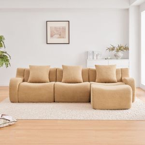 Divano a 3 Posti in Tessuto Teddy di Alta Qualità, Design Antiscivolo, Braccioli Curvi, Chaise Longue Essenziale per Soggiorno, Montaggio Richiesto - Product Image 3