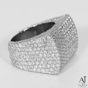 White Gold Rhodium Plated 925 Silver Moissanite Hip Hop Engagement <b>Ring</b> <b>Iced</b> Out Pave Band Prong Set Unisex Wedding Party - Product Image 2