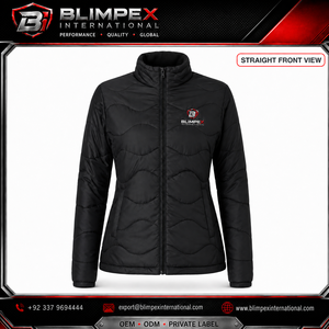 OEM Custom Logo High-Quality <b>Womens</b> Black Wave Quilted Lightweight Puffer Jacket Stand Collar Windproof <b>Padded</b> <b>Winter</b> <b>Coat</b> - Product Image 2
