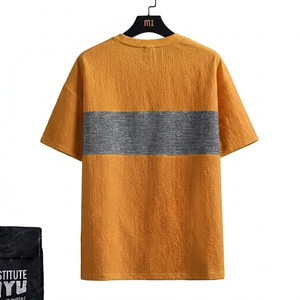 T-shirt homme personnalisé léger doré moutarde en tissu respirant gris avec rayures imprimées sur la poitrine, manches courtes, style décontracté streetwear coupe ample - Product Image 2