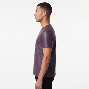 T-shirt en cuir véritable pour homme, t-shirt en cuir de vachette de qualité supérieure pour homme, col en V, manches courtes, t-shirts en cuir - Product Image 3
