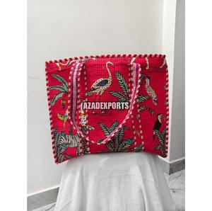 Red Jungle Hand-painted Cotton <b>Tote</b> <b>Bag</b> with Tiger Print Bohemian Style Open Top <b>Large</b> Capacity Shopping <b>Bag</b> - Product Image 5