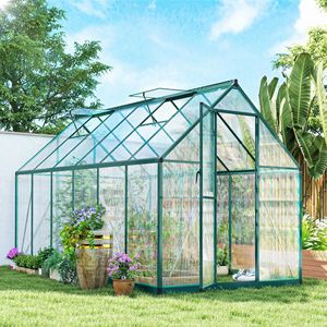 Serre de jardin en aluminium 11x6 pieds, polycarbonate vert foncé avec porte battante et deux aérations de toit réglables - Product Image 2
