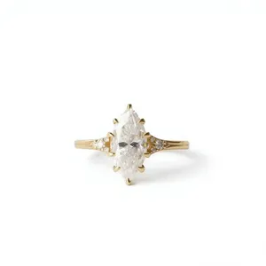 Marquise Cut Moissanite Solitaire Engagement & Wedding <b>Ring</b> 925 <b>Sterling</b> <b>Silver</b> Gold Plated Prong <b>Set</b> Luxury Party Jewelry - Product Image 1
