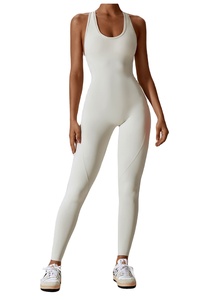Combinaison de yoga sans manches blanche unie à taille haute pour femme, dos nu, longueur intégrale, en Spandex et Nylon, coupe ajustée, toutes saisons - Product Image 2