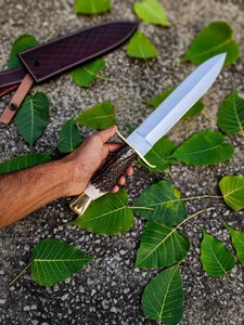 Cuchillo Bowie con mango de cuerno de ciervo hecho a mano, con funda de cuero personalizada, hoja de acero inoxidable con punta caída, cuchillo de caza. - Product Image 4