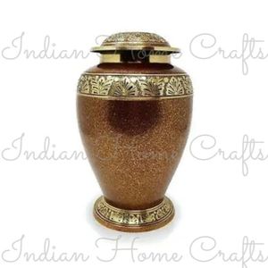 Brass Keepsake Gold Metal Durable 220 Cubic Inch Cremation <b>Memorial</b> Funeral Urn Portable Tabletop Ash <b>Vase</b> INDIAN HOME CRAFTS - Product Image 2