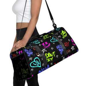 Sac de sport à imprimé graffiti style néon avec fermeture éclair, grande capacité, sac de voyage décontracté, sac de sport, motif noir multicolore - Product Image 5