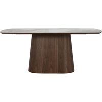 Table à manger rectangulaire contemporaine avec plateau en marbre et pierre frittée, base en bois de noyer, style moderne farmhouse, 6 places, pour la maison ou l'hôtel