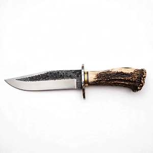 Couteau utilitaire artisanal en acier brut finition forgeée, pointe tombante, manche en corne de cerf, DIY OEM - Product Image 5