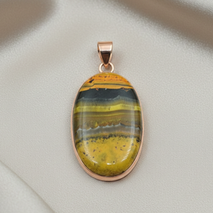 Colgante Único de Jaspe Abejorro en Plata 925 con Baño de Oro Rosa y Oro Amarillo, Cabujón Ovalado Hecho a Mano, Joyería de Declaración, Regalo para Ella - Product Image 3