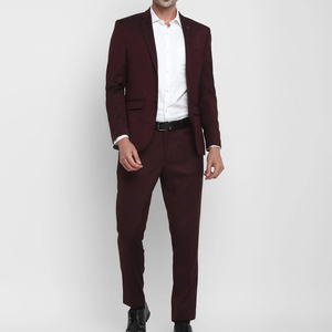 Men British Style Business <b>Suit</b> Wool Polyester Blend Maroon Single Breasted Notched Collar Anti-Wrinkle Regular Fit - Product Image 4