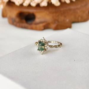 Anillo ajustable de plata de ley 925 con ágata musgosa y piedra natural, anillo de gemas hecho a mano para mujer, regalo de joyería. - Product Image 4