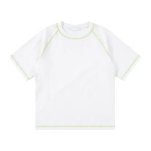 T-shirt à manches raglan pour homme blanc avec bordure contrastée vert lime, coupe classique, décontracté, en coton tricoté, col rond, manches courtes - Product Image 1