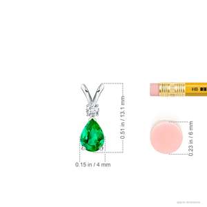 14K Gold IGI Certified 7x5MM 0.6Carat Pear Cut Natural Green <b>Emerald</b> & Diamond V Bale <b>Pendant</b> IGI Certified Fine Jewelry <b>Pendant</b> - Product Image 2