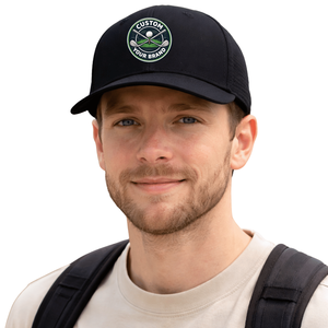 Casquette de golf perforée imperméable personnalisée, style sportif, 5 panneaux, visière incurvée, logo en caoutchouc PVC, casquettes de baseball de fabricants vietnamiens - Product Image 1