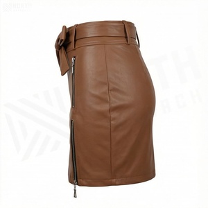 Jupe crayon mini en similicuir taille haute pour femme avec nœud et détails zippés, style club sexy - Product Image 3