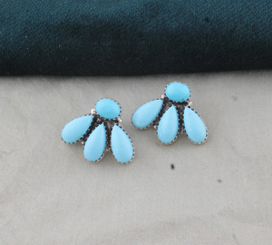 Boucles d'oreilles pendantes Shree Jaipur en argent sterling 925 avec turquoise, forme goutte d'eau, sertissage clos, faites à la main, pour mariage - Product Image 5