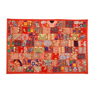 ผ้าแขวนผนังงานฝีมือแบบดั้งเดิมลายซารี ซารี วินเทจ ขนาด 40x60 นิ้ว ตกแต่งผนังด้วยผ้าปะติดปะต่อจากผ้าฝ้ายออร์แกนิก เหมาะสำหรับเทศกาลดีวาลีและวันเกิด - Product Image 1