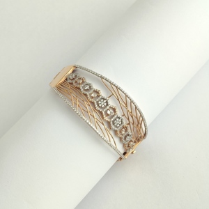 18ct <b>Rose</b> <b>Gold</b> Diamond Honeycomb Geometric Open Cuff Bracelet for Women Fine Jewelry Wedding Party Gift High Polish Finish - Product Image 1