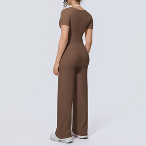Ensemble 2 pièces de yoga sans bretelles, col carré, taille haute, longueur intégrale, sans couture, respirant, extensible, en Spandex/Nylon imprimé - Product Image 3
